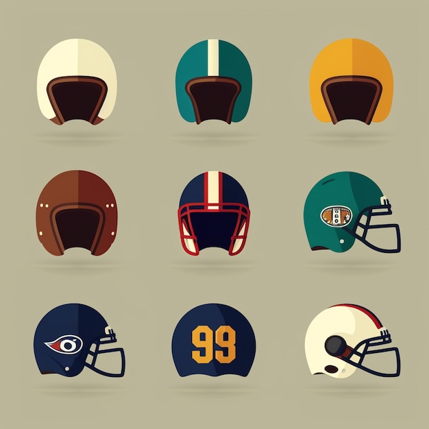 un gros plan d'un certain nombre de casques de football différents ai génératif