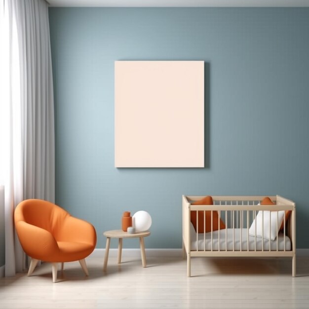 un gros plan d'une chambre de bébé avec un berceau et une chaise ai générative
