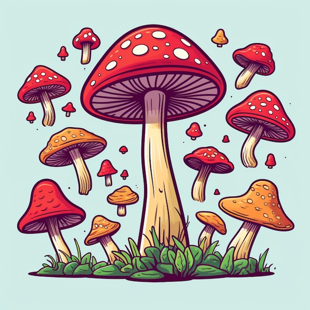 un gros plan d'un champignon avec de nombreux champignons de différentes couleurs