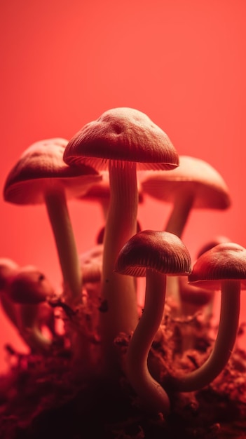 Un gros plan de champignons sur fond rouge