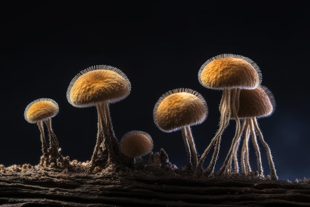 Un gros plan de champignons sur fond sombre