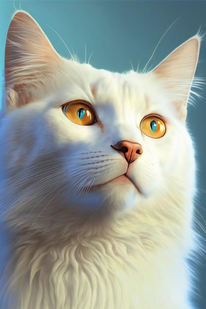 Gros plan d'un chat blanc aux yeux orange créé à l'aide de la technologie générative ai