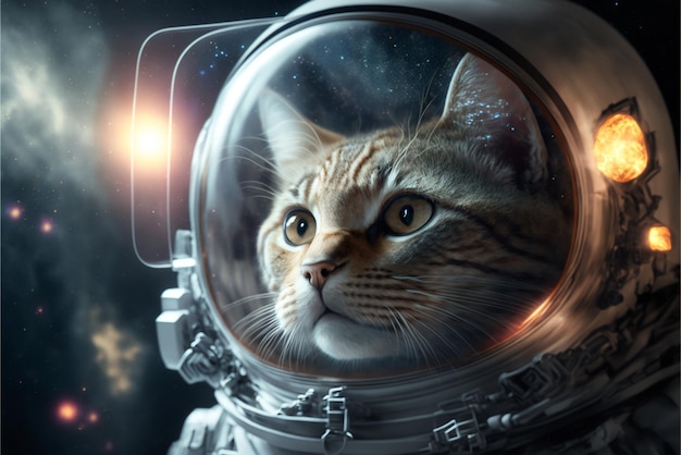 Gros plan de chat en combinaison spatiale générative ai