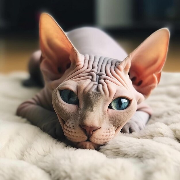 un gros plan d'un chat couché sur une couverture blanche