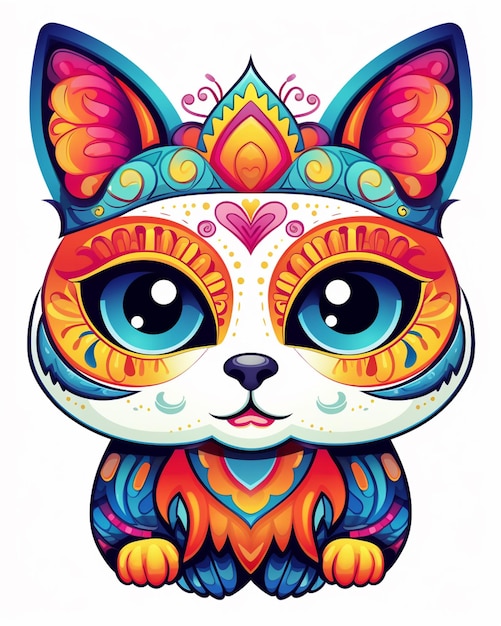 Un gros plan d'un chat avec un design coloré sur son visage ai génératif