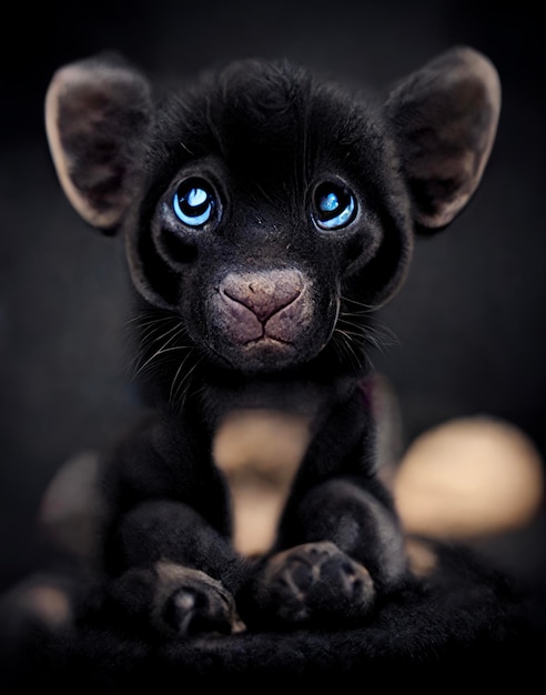 Gros plan d'un chat noir aux yeux bleus