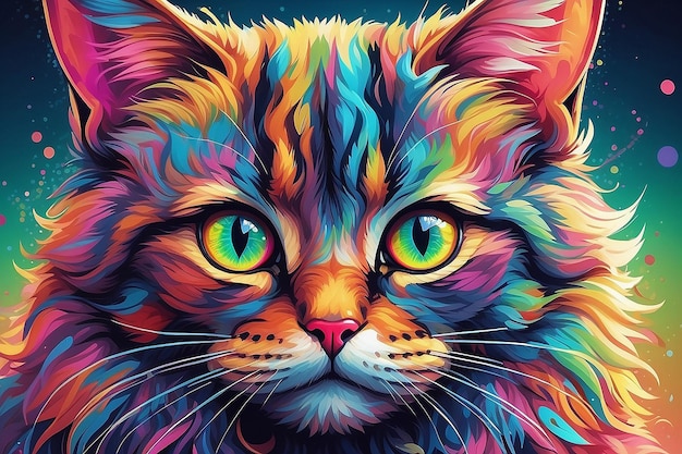 Photo un gros plan d'un chat psychédélique mignon coloré et très détaillé généré par l'ai