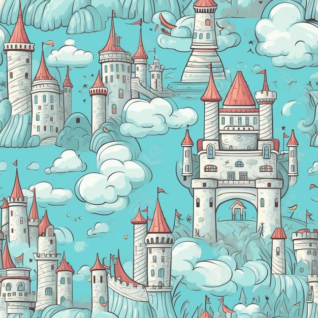 Un gros plan d'un château avec beaucoup de nuages dans le ciel