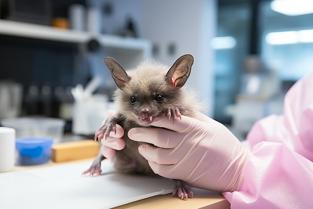 Gros plan de chauve-souris en laboratoire sur la table en Chine