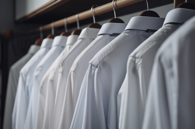 Gros plan de chemises propres et nettes suspendues à la ligne créée avec une IA générative