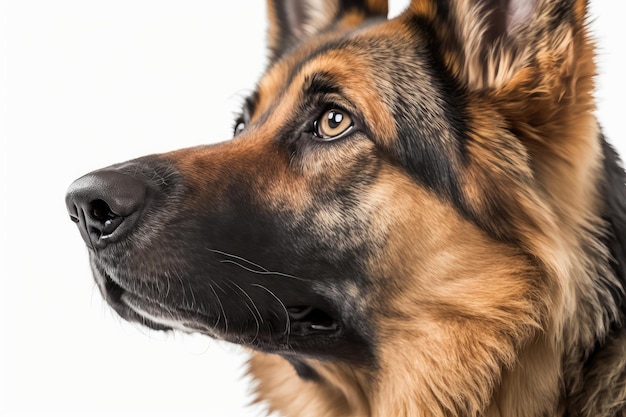 Gros plan sur un chien de berger allemand sur fond blanc Generative AI AIG16