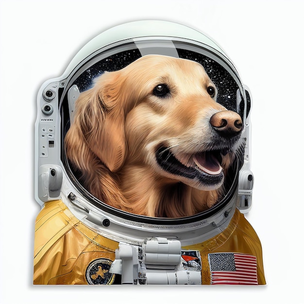 Gros plan de chien en combinaison spatiale avec casque générative ai