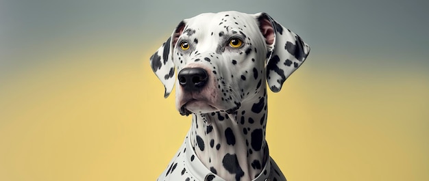 Gros plan d'un chien dalmatien avec un fond pastel Photo de mode chien IA générative