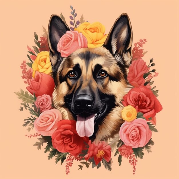 Photo un gros plan d'un chien avec des fleurs autour de son cou ai générative