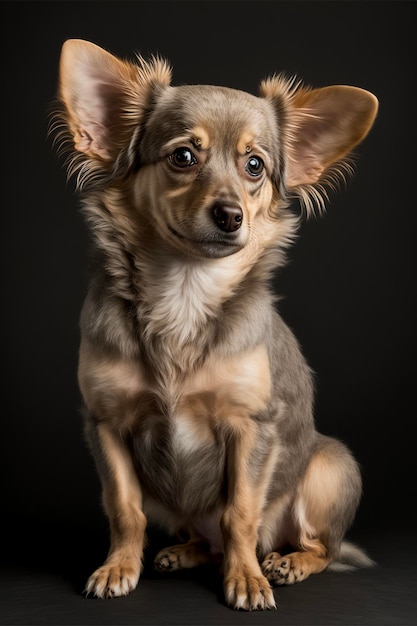 Gros plan d'un chien sur fond noir