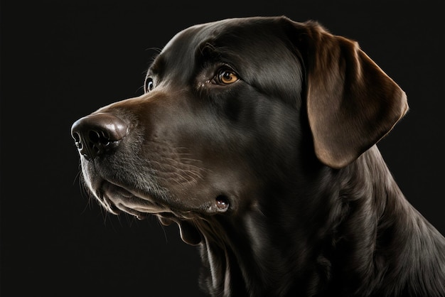 Gros plan d'un chien sur fond noir