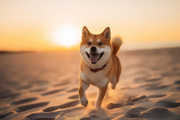 Gros plan de chien japonais shiba inu mignon sur la plage au japon