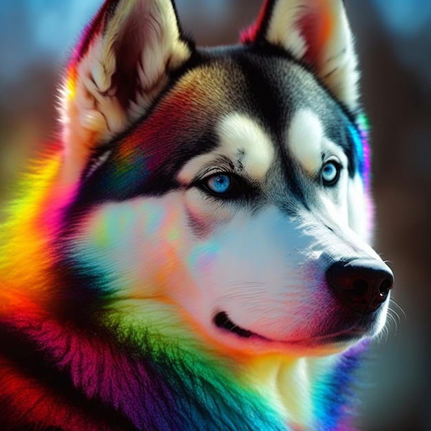 Photo un gros plan d'un chien avec un manteau de couleur arc-en-ciel générative ai