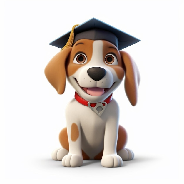 un gros plan d'un chien portant une casquette de graduation et un collier rouge ai génératif