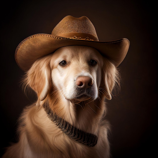 Gros plan d'un chien portant un chapeau de cow-boy générative ai