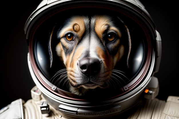 Un gros plan d'un chien portant une combinaison spatiale