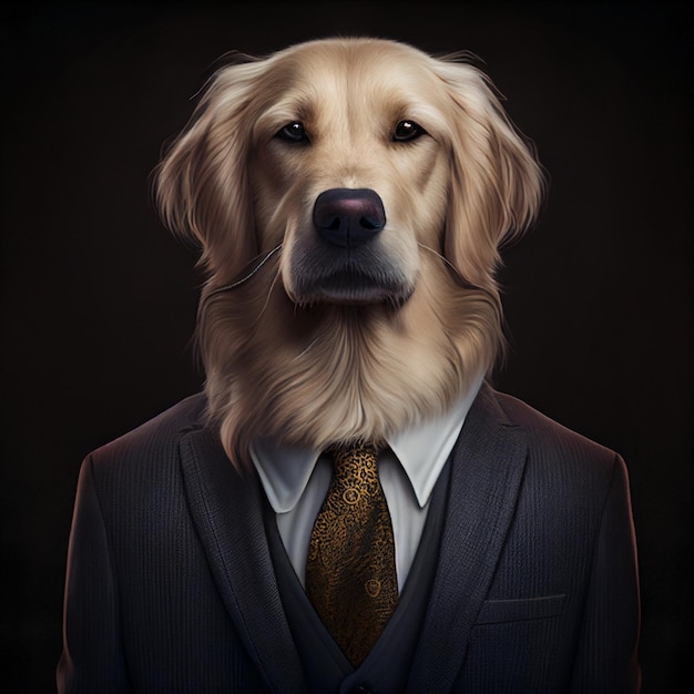 Gros plan de chien portant costume et cravate ai générative