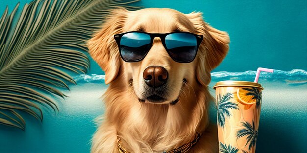 Gros plan de chien portant des lunettes de soleil générative ai