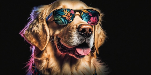 Gros plan de chien portant des lunettes de soleil générative ai