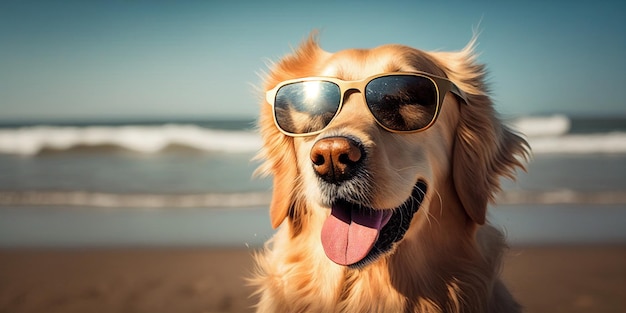 Gros plan de chien portant des lunettes de soleil générative ai