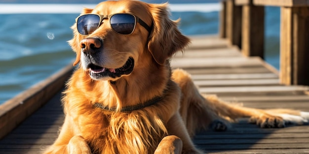 Gros plan de chien portant des lunettes de soleil générative ai