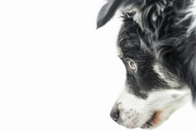 En gros plan, un chiot de border collie isolé sur un fond blanc, concept d'obéissance