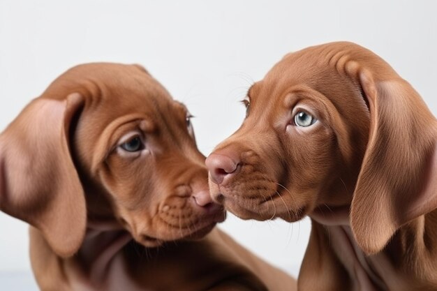 Photo gros plan sur des chiots magyar vizsla isolés sur une surface blanche