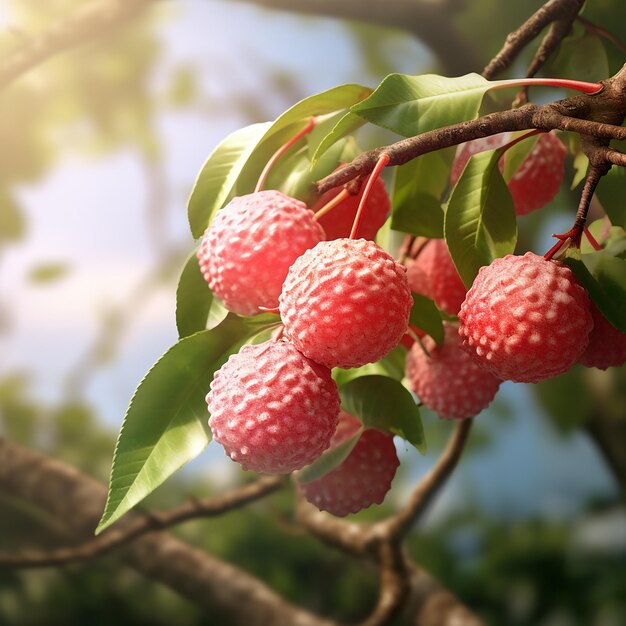 Un gros plan cinématographique du litchi en couleurs naturelles