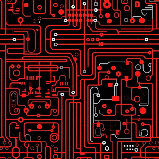 Un gros plan d'un circuit imprimé rouge et noir avec des points rouges ai générative