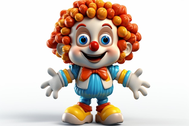 un gros plan d'un clown jouet aux cheveux orange et une chemise bleue ai générative