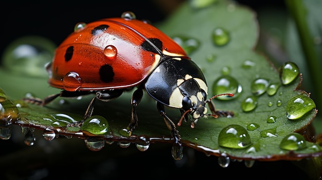 Gros plan coccinelle coléoptère sur une feuille