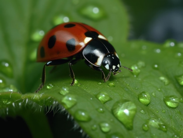 Gros plan d'une coccinelle sur une feuille