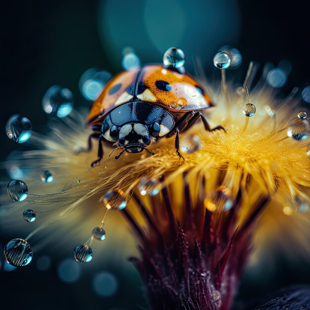 Photo gros plan d'une coccinelle sur la fleur