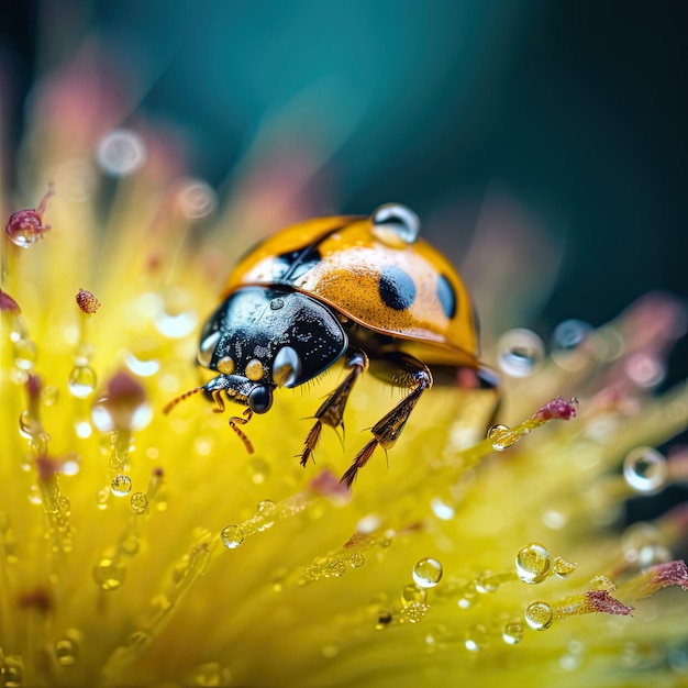 Photo gros plan d'une coccinelle sur la fleur