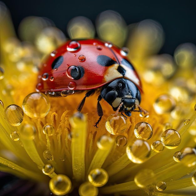 Gros plan d'une coccinelle sur la fleur