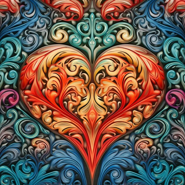 Photo un gros plan d'un cœur coloré avec des tourbillons et des tourbillons génératifs ai