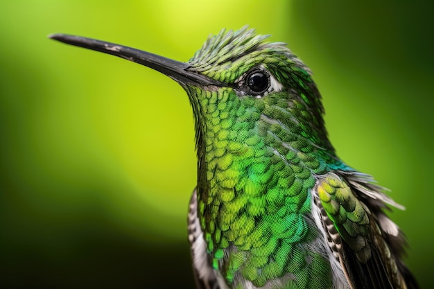 Gros plan d'un colibri vert énergique