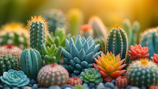 Un gros plan d'une collection de cactus présentant une illustration générée par l'IA