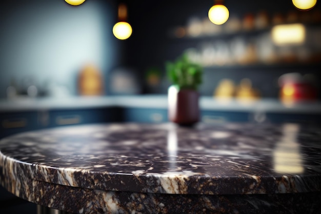 Gros plan sur un comptoir en marbre dans la cuisine Generative AI