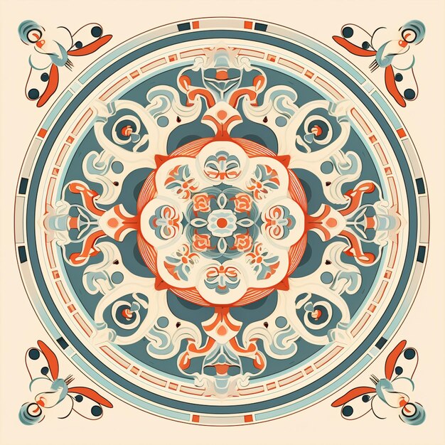 un gros plan d'une conception circulaire avec une conception générative rouge et bleue ai