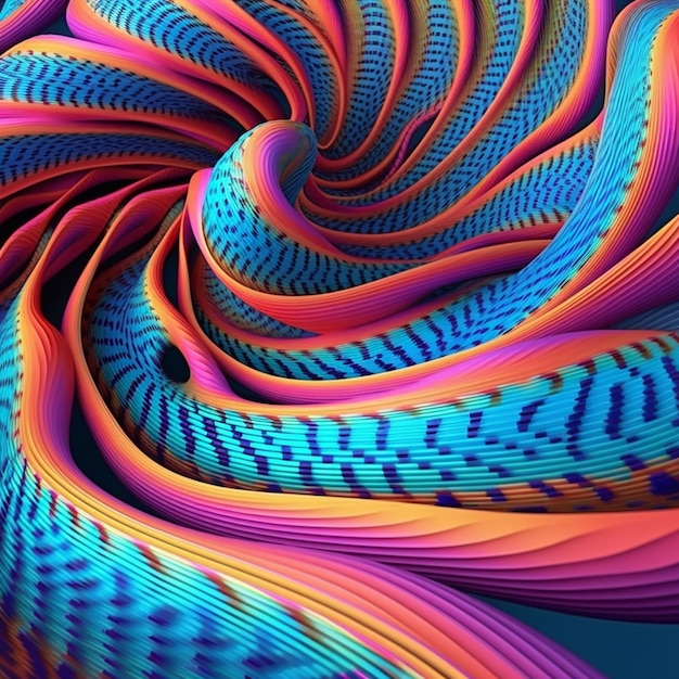 Un gros plan d'une conception en spirale colorée avec un fond bleu ai générative
