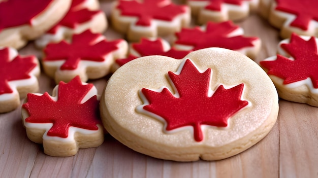 Photo un gros plan d'un cookie à la feuille d'érable