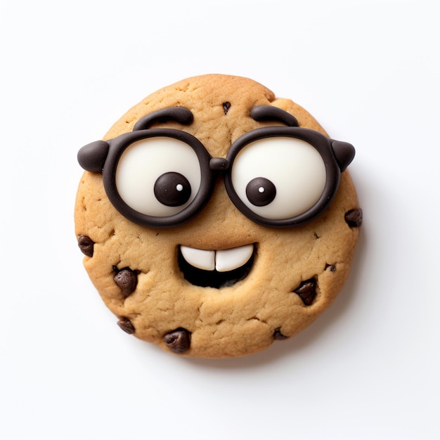 un gros plan d'un cookie avec un visage fait de chips de chocolat