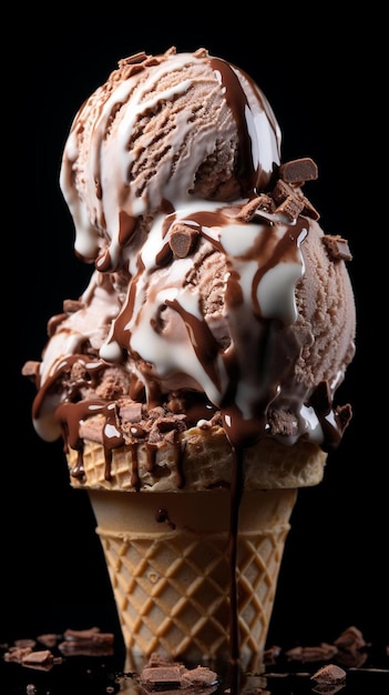 un gros plan d'un cornet de glace au chocolat