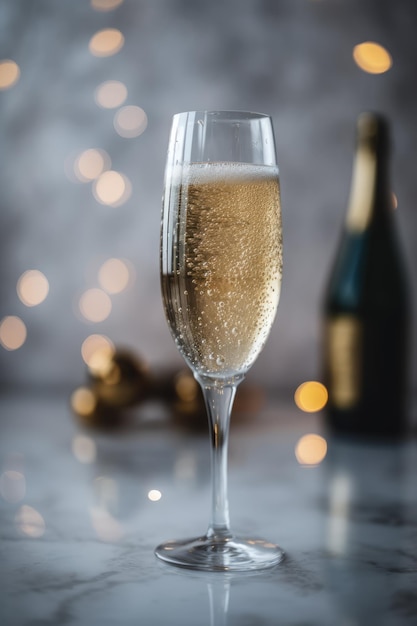 Photo gros plan d'une coupe de champagne sur fond de marbre créé à l'aide de la technologie générative ai